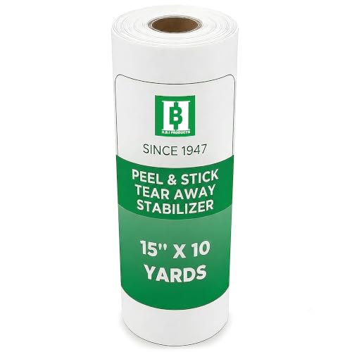 HBI H.B.I. PRODUCTS H.B.I. Peel & Stick Tear Away stabilizer for Embroidery Roll 15 x 10 Yards 1.5 oz Embroidery Stabilizer Embroidery Backing for Machine Tear Away Embroidery Stabilizer Roll.