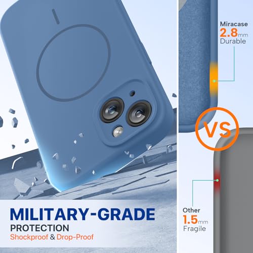 Image of Miracase Magnetic for iPhone 15 Plus Case, [Soft Anti-Scratch Microfiber Lining], Compatible with MagSafe, Liquid Silicone Shockproof Drop Protection Phone Case for 15 Plus, Glass Blue