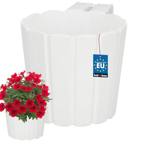 KOTARBAU® Blumentöpf zum Aufhängen Kunststoff Blumentopf ⌀ 15 cm H: 13 cm Weiß Balkonblumentopf für Balustrade mit Hängebügel Blumenkasten Pflanzkübel Hängeblumentöpfe Hängetopf für Balkon