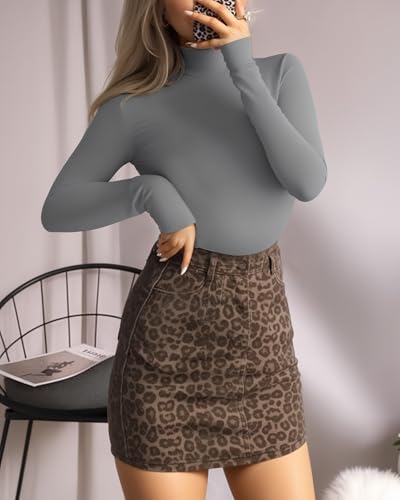 Image of Mangopop Women' Long Sleeve Ribbed Bodysuit Jumpsuits