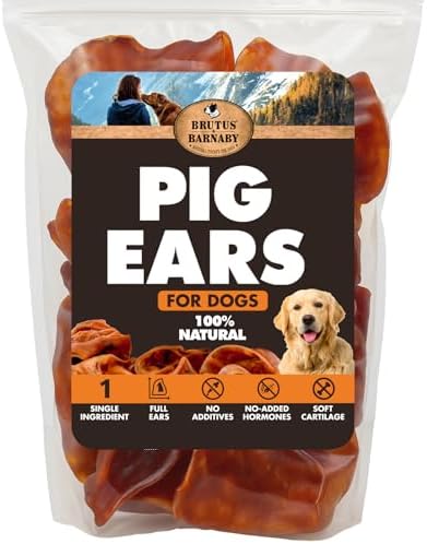 BRUTUS & BARNABY Whole Pig Ears for Dogs, 12 Ct. – All-Natural Si...