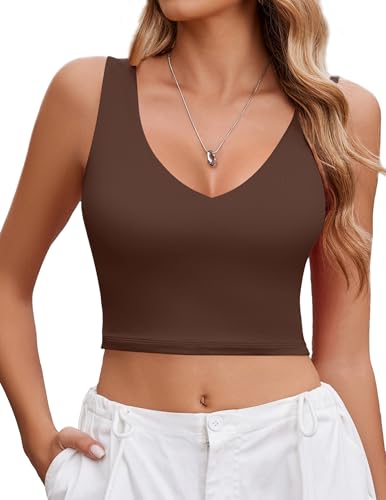 Avidlove Womens Crop Tank Tops Trendy Sexy Plunge Deep V Neck Backless Slim Fitted Going Out (Brown, L)