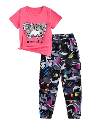 Image of Girl Clothes Cute Cool Girl Tops Splicing Pants 2 Piece Girls Summer Outfits 6-14 Years