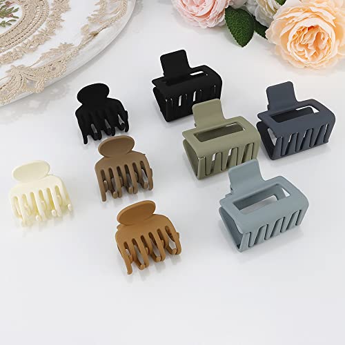 Atoden Small Hair Clips Mini Claw Clips For Thin Hair 8Pcs Cute Hair Clips 2'' Square Neutral Claw Clips 1.5'' Double Row Teeth Matte Medium Hair Clips For Thick Thin Fine Short Hair Rectangle Jaw Clips Nonslip Hair Styling Accessories Hair Clamps Gifts For Women #TOP6
