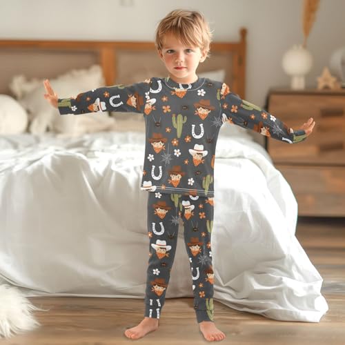 Pajama Sets Long Sleeve Cowboy Theme Pattern Prints Soft Comfy Sleepwear 2 Piece PJS 3-8T 6