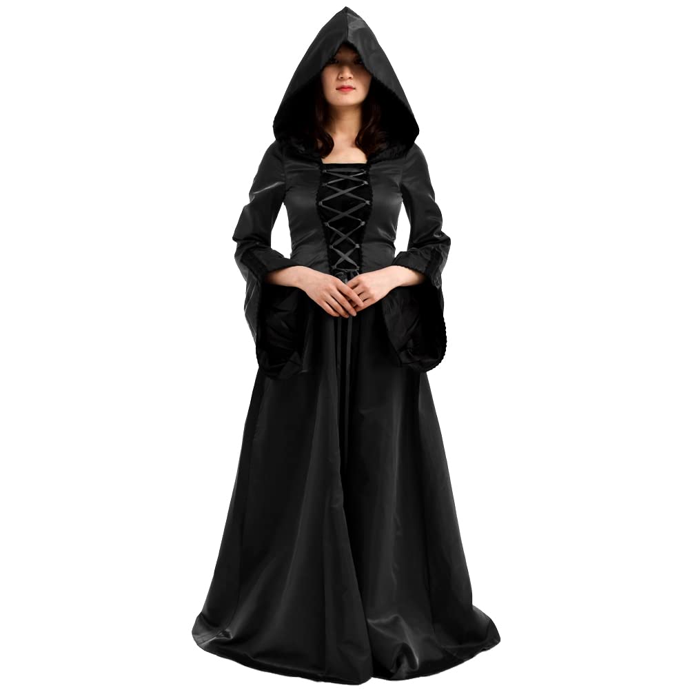 BLESSUME Mittelalterlich Kleid Mit Kapuze Gothic Damen Renaissance Costume