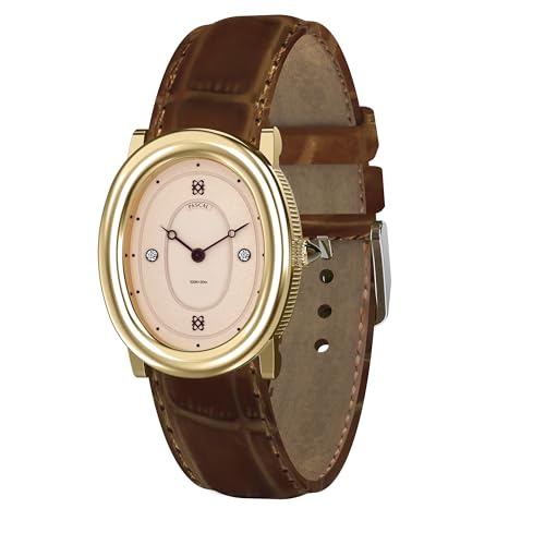 PASCAL Women's Oval Bubble Diamond Watch Leather Strap, Swiss Quartz Ladies Watches, Sapphire Crystal, Diamond Markers, Vintage-Inspired Dress Watch, 3ATM Waterproof (Gift for Her)
