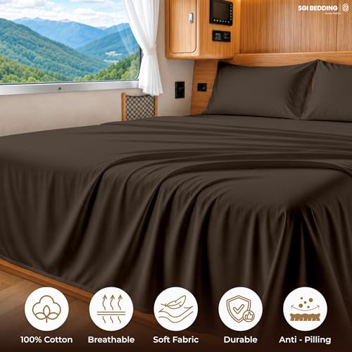 Image of SGI bedding 100% Egyptian Cotton Sheets RV King Size - 600 Thread Count Sheets Set, Soft, Cooling, 15 inch Deep Pocket, Luxury Hotel Bedding, Breathable, Durable - Chocolate