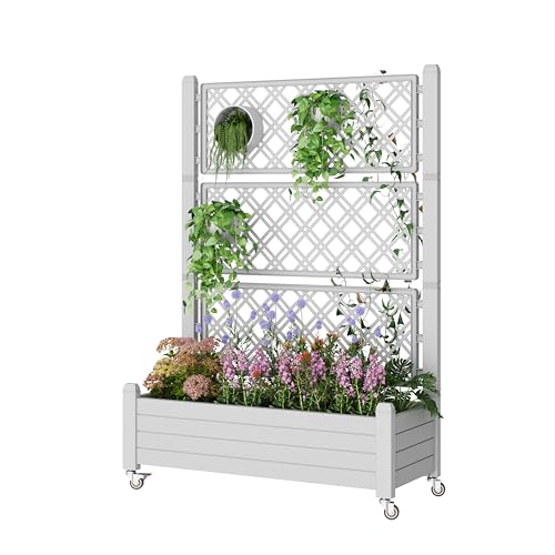 WTFGO Elevated Raised Garden Bed with Trellis&Wheels Ashen-61.2 h