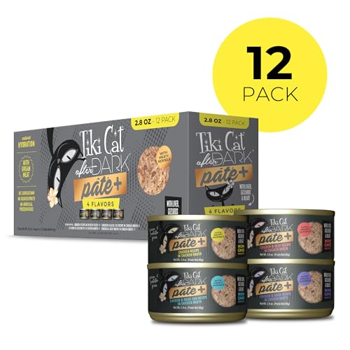 Image of Tiki Cat After Dark Pate+ Wet Cat Food, Variety Pack, 2.8 oz. Cans (Pack of 12)