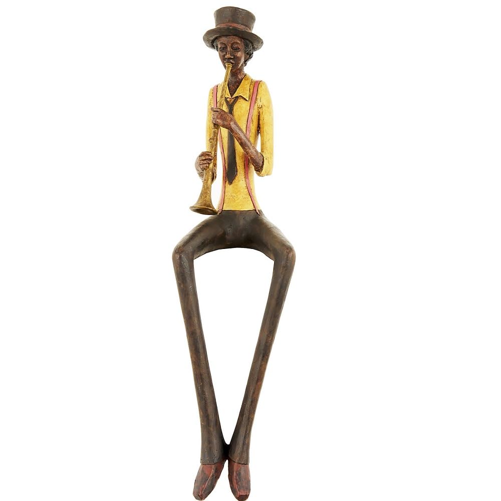 Britalia Mixed Brown And Yellow Resin Sitting Jazz Trumpeter Musician Sculpture Figurine - 42Cm Height