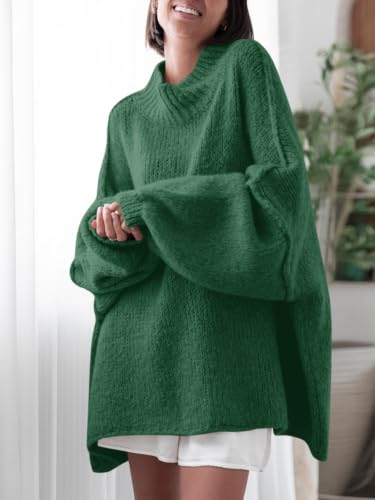 Image of Saodimallsu Womens Oversized Sweaters Mock Neck Batwing Long Sleeve 2026 Fall Trendy Ribbed Knit Casual Tunic Sweater