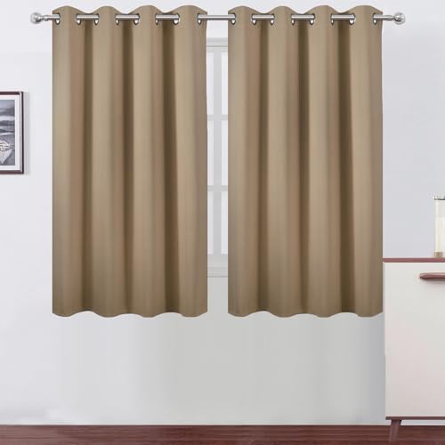 Image of LEMOMO Blackout Curtains 66 x 54 Inch Long Natural Curtains Set of 2 Panels Room Darkening Curtains for Bedroom and Living Room