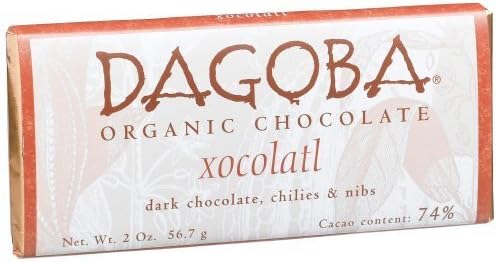 Dagoba Organic Xocolatl Dark Chocolate Bar with Chilies and Nibs, 2-Ounce Bars (Pack of 12)