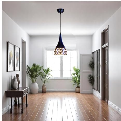 Image of GreyWings Blue Aluminium Hanging Light for Home | Designer Pendant Light with E27 Holder | Modern Ceiling Hanging Lamp for (Bulb is not Included) Small Pack of 2