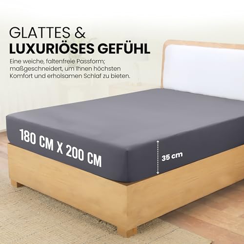 Utopia Bedding - Spannbettlaken 180x200cm - Grau - Oeko-Tex Zertifiziertes Gebürstete Polyester-Mikrofaser Spannbetttuch - 35 cm Tiefe Tasche