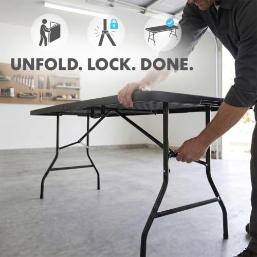Image of SIMPLI-MAGIC Black Foldable Table (8FT), 2-Pack Indoor /Outdoor Folding Banquet Tables with Carry Handle for Parties, Events, and Catering