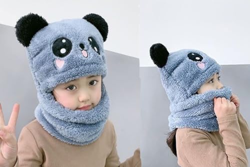 Winter Windproof Balaclava Hat Hood Skull Caps Fleece Lined Thick Warm Hat Scarf Set for Kids 3-8 Aged3