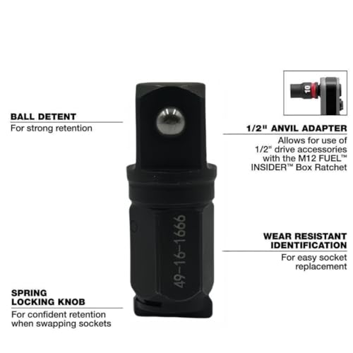Image of 49-16-1666 Box Ratchet 1 /2'' Anvil Adapter With locking function For Milwau-kee M-12 FUEL INSIDER Box Ratchet