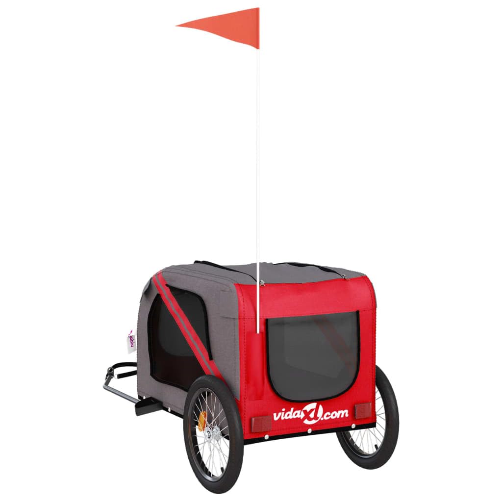 vidaXL Remolque de Bicicleta para Mascotas, Carrito para Perros Gatos, Remolque de Carga para Compra Camping, Hierro Tela Oxford Rojo Gris