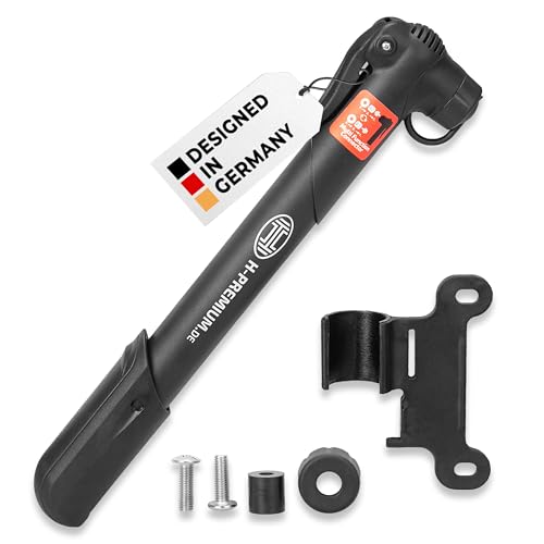 HEYNER® Luftpumpe mit 8 bar kompakte Fahrradpumpe mit tauschbarem Ventil und Halterung Rahmenpumpe
