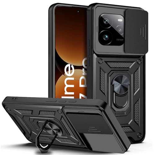 Image of AESTMO Tough Armor Realme GT 7 Pro 5G Bumper Back Case Cover | Ring Holder & Sliding Camera Shield Cover | 360 Degree Protection Back Case Cover for Realme GT 7 Pro 5G (Black)