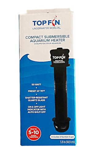 Top Fin Compact Subersible Aquarium Heater On & Off Loght Indicator with Auto Shut-Off. (5-10 Gallon Aquarium)