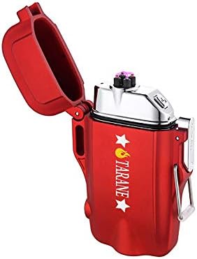 Plasma Lighters, Waterproof Windproof Flameless Lighters Dual Arc USB Electric Lighters Rechargeable for Outdoor/Camping/BBQ/Hiking (Black+) (Red)