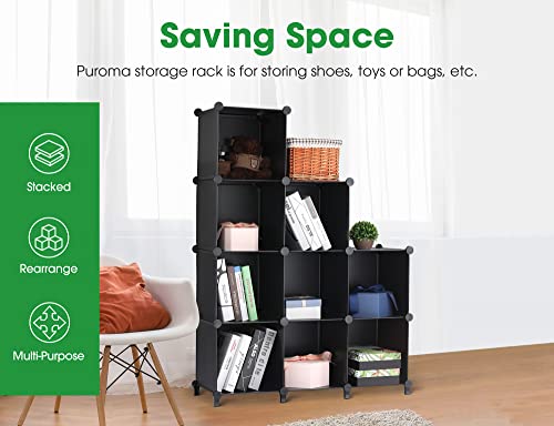 Puroma Cube Storage Organizer 9-Cube Closet Storage Shelves With Wooden Mallet Diy Closet Cabinet Bookshelf Plastic Square Organizer Shelving For Home, Office, Bedroom - Black #TOP6