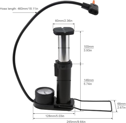 Image of Bike Car Cycle Tyre Air Pump Portable Activated High Pressure Mini Foot Floor Pump with Pressure Gauge Lightweight for Roadtrip Motorbikes, Car, Bicycle, Football and Air Mattress Tubeless