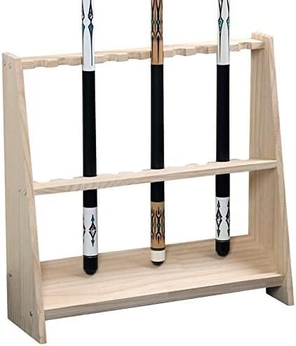 OYYMTE Wooden Corner Pool Cue Stand - Freestanding Full-Size Billiard & Accessories Storage Rack(10)