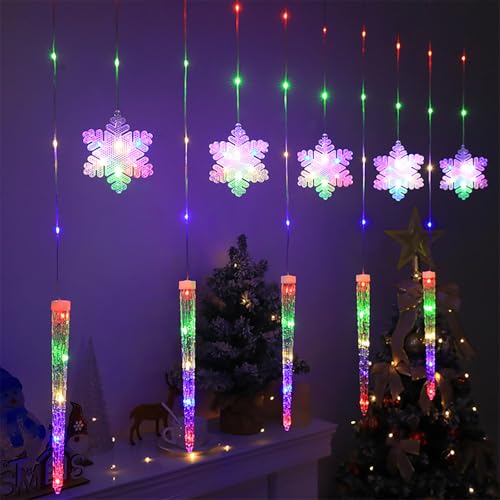 SUAVER Rideau Lumineux Noël LED Flocon de Neige Icicle Guirlande Lumineuse avec télécommande Éclairage de Noël Extérieur Étanche,Alimenté USB Lumière...