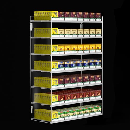 Présentoir automatique à cigarettes avec poussoir transparent pour gain de place