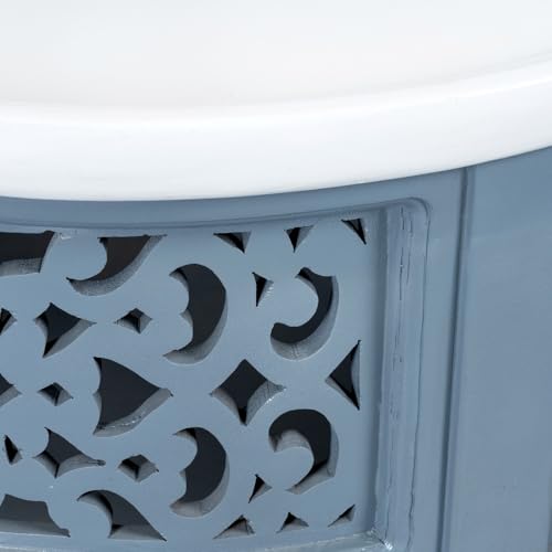 Image of Wooden Carved Coffee Table for Living Room | Center Table for Living Room Furniture | Solid Wood Round Tea Table for Home | Durable & Stylish Coffee Table for Home, Bedroom & Office (Grey)