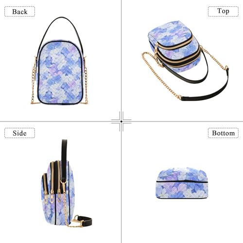 Women's Shoulder Handbag Quilted Chain Strap Cell Phone Handbag Floral Zipper Designer Bowler Tote Colorful Petals Purple Blue White4