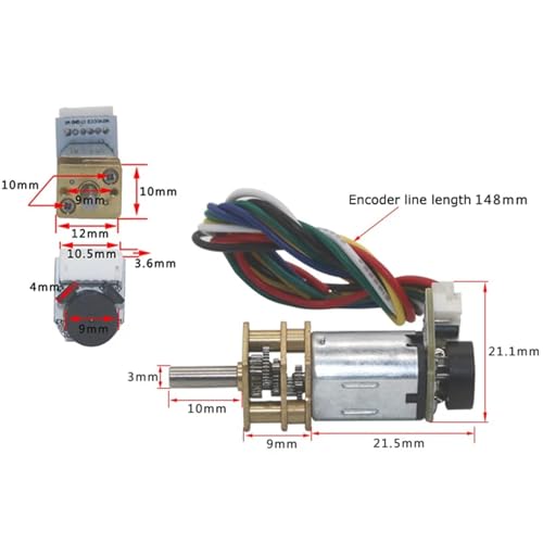 Motor con engranaje JGA12-N20 de 6V 300RPM y codificador de fase AB 3
