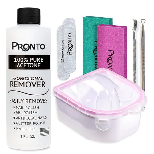 Pronto Gel Nail Polish Remover Kit – 8 Oz Pure Acetone 100 Percen...