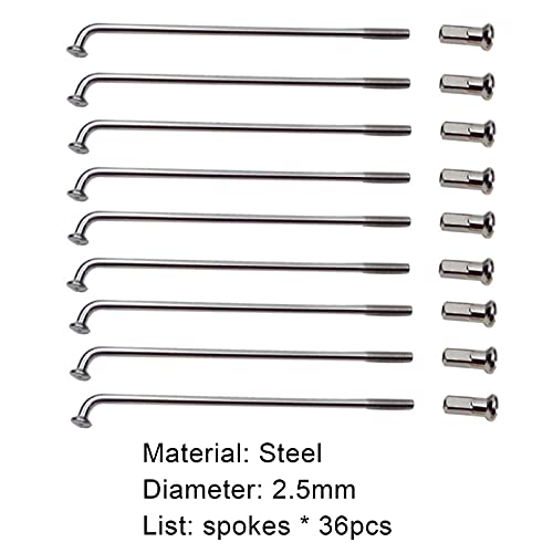 Jenpech 36Pcs Bicycle Spokes 60-305Mm - 12G Steel Spokes Mountain Bike Spokes Electric Bicycle E-Bike Wheel Tire Steel Spokes Bike Parts Bike Tools W/Nipples (Silver, 165Mm) #TOP6