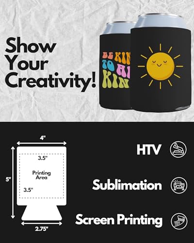 image for PartyPrints 25 Pack Black Blank Can Cooler Sleeves, Customizable Bulk 