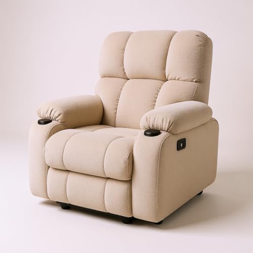 Image of Cable Crafts Cozy Fabric Recliner with Cup Holders for Living Room Comfortable Single Seater Reclining Chair