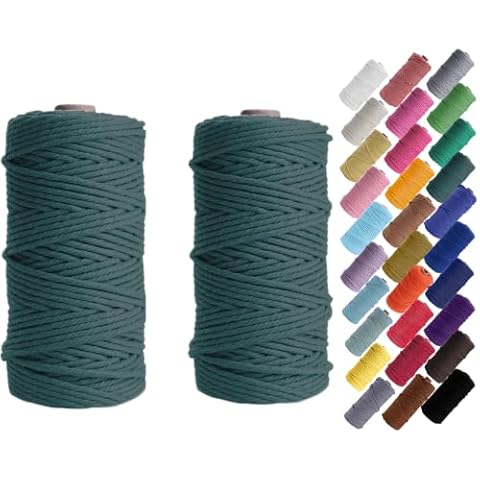 HAPYLY Macrame Cord Natual Macrame Cotton Cord DIY Craft Cord Spool Twine Rustic String Cotton Rope for Wall Hanging Plant Hangers Crafts Knitting Decorative Projects 3mm x100m (2pcs Dark Green) Cover