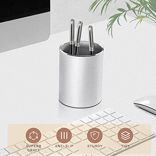 Vaydeer-Metal-Pen-Holder-Aluminum-Pencil-Holder-for-desk-Round-Desktop-Organizer-and-Silver-Pencil-Cup-for-Office-School-Home-and-Stationary-Supplies-315-x-315-x-394-Inches