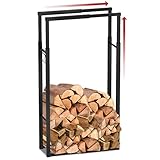 VOUNOT Soporte de Madera, Estante de Registro de Chimenea, Leñera Registro de Leña, Soporte de Almacenamiento de Madera para Interiores y Exterior, Negro