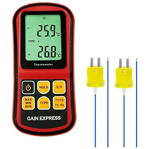 Digital K Type Thermometer 2 Channel K/J/T/E/R/S/N Type Thermocouple Thermometer Temperature Meter HVAC Meter with Backlight LCD Display Cover