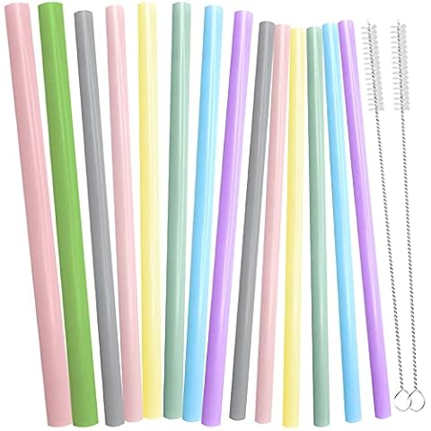 Daily Treasures 14Pcs Silicone Drinking Straws, 3 Sizes Reusable Silicone Straws Straight with 2 Bags & 2 Brushes-Reusable Boba Smoothie Straws for 30 or 20oz Tumblers(0.5", 0.43", 0.35") Cover