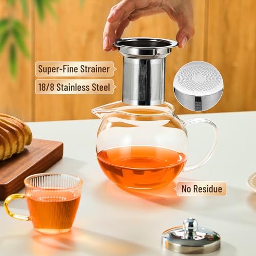 Image of Baalaka Glass Teapot Stovetop 22 OZ /650ml, Tea pot with Removable 18 /8 Stainless Steel Infuser, Borosilicate Clear Tea Kettle, Teapot Blooming and Loose Leaf Tea Maker Tea Brewer for Camping, Travel