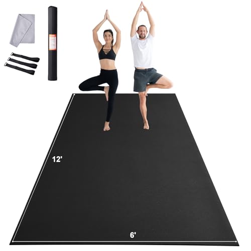 VEVOR Large Exercise Mat, 12'x6'/10'x6'/9'x6'/8'x6'/8'x5'/7'x5'/6'x4' (7mm) Extra Thick, Non Slip High Density Premium Workout Mat, Exercise Yoga Mat for Men & Women, Fitness & Exercise Mat with Bag & Carry Strap, for All Types of Home Yoga, Pilate & Floor Workout