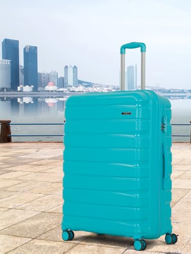 Image of Teakwood MA Trolley Bag, Hard with Zipper Closure, Adjustable Push Button & Cross Side Strap, Number Lock System 360 Degree (Set of 3, Aqua Green)