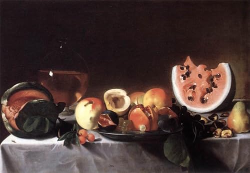 Nature morte avec fruits et carafe de vin blanc tableau d'art