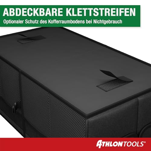 ATHLON TOOLS Kofferraum Organizer XXL – faltbarer Auto Organizer - Kofferraumtasche rutschfest, verstärkt, Kofferrraumtasche stabil mit Deckel – Auto Box zum aufbewahren & verstauen